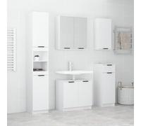 Holamys Ensemble de 5 meubles de salle de bain en bois blanc, grand espace de rangement, design élégant, facile d'entretien, pour salle de bain, WC d'invités