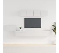 Holamys Ensemble de 5 meubles TV en bois blanc, moderne, grand espace de rangement, montage mural, pour salon, chambre à coucher, rangement multimédia, 60/80/100 cm de large