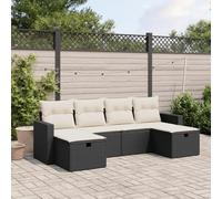 Holamys Ensemble de 6 canapés de jardin, en polyrotin, noir, avec coussins blanc crème, meubles d'extérieur pour terrasse, balcon, salon de jardin modulaire résistant aux intempéries