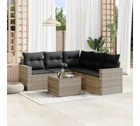 Holamys Ensemble de 6 meubles de jardin en polyrotin avec espace de rangement, plateau en verre trempé, résistant aux UV, modulaire, pour balcon et terrasse - Gris clair