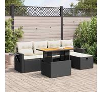 Holamys Ensemble de 6 meubles de jardin en polyrotin noir modulaire avec coussins, espace de rangement, table pliante pour terrasse, balcon, résistant aux UV