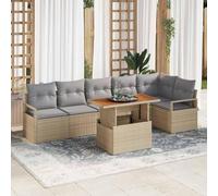 Holamys Ensemble de 7 canapés de jardin beige en polyrotin avec espace de rangement, modulaire, meubles d'extérieur modernes pour terrasse et balcon, ensemble de sièges polyvalents comme meubles de