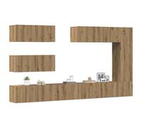 Holamys Ensemble de 7 meubles TV muraux en bois de chêne artisanal, espace de rangement, pour salon, chambre à coucher, meuble multimédia