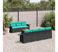 Holamys Ensemble de 8 canapés de jardin en rotin synthétique noir résistant aux UV avec coussins bleus, table d'appoint pliante pour terrasse et balcon, ensemble de meubles d'extérieur modulaires