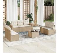 Holamys Ensemble de 8 meubles de jardin en polyrotin beige avec coussins pour terrasse et balcon, meubles de terrasse résistants aux intempéries, ensemble complet de terrasse d'extérieur