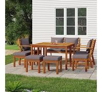 Holamys Ensemble de 9 meubles de jardin en bois massif d'acacia huilé, ensemble complet de meubles d'extérieur avec coussins, terrasses, pour jardin, balcon et patio, chaises de jardin robustes et