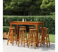 Holamys Ensemble de 9 meubles de jardin en bois massif d'acacia huilé, meubles d'extérieur robustes pour terrasse et jardin, avec 8 tabourets de bar, idéal comme ensemble de salle à manger pour