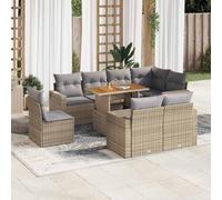 Holamys Ensemble de 9 meubles d'extérieur en polyrotin beige avec espace de rangement, table réglable, housses de coussin amovibles, pour balcon, terrasse