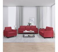 Holamys Ensemble de canapé 3 pièces en cuir synthétique bordeaux robuste avec fauteuil, canapé 2 places, canapé 3 places, rembourrage épais, expérience d'assise confortable, design moderne