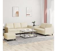 Holamys Ensemble de canapé 3 pièces en cuir synthétique crème avec structure robuste, rembourrage épais, expérience d'assise confortable, design moderne, pour salon, 2 places, 3 places et tabourets