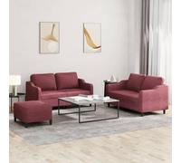 Holamys Ensemble de canapé 3 pièces en tissu bordeaux, 2 places avec repose-pieds, rembourrage épais, résistant, 138/158 cm de large, pour salon, expérience d'assise confortable