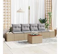 Holamys Ensemble de canapé de jardin 5 pièces beige en polyrotin - Design modulaire - Cadre en acier revêtu par pulvérisation - Coussins d'extérieur résistants aux intempéries - Durable - Pour