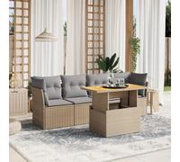 Holamys Ensemble de canapé de jardin 5 pièces - Beige - En rotin synthétique - Table réglable - Résistant aux UV - Mobilier d'extérieur modulaire avec coussins pour terrasse, balcon