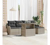 Holamys Ensemble de canapé de Jardin 6 pcs Gris Clair Polyrotin modulaire avec Coussins d'extérieur, Table en Verre, Pouf, idéal pour terrasse, décor extérieur et détente Confortable