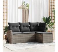 Holamys Ensemble de canapé de jardin gris en polyrotin robuste, meuble de salon 4 places avec coussins amovibles, meuble d'extérieur modulaire pour terrasse, balcon