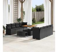Holamys Ensemble de canapé de Jardin Noir 100 x 100 x 71 cm en Poly Rattan résistant aux UV avec Cadre Acier et Bois d'acacia, modulable, léger, idéal pour mobilier de Patio et décor extérieur