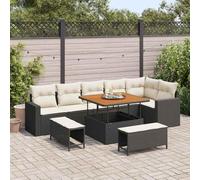 Holamys Ensemble de canapé de Jardin Noir en polyrotin 9 pièces avec Table et poufs modulaires pour terrasse et Balcon, mobilier extérieur Durable et Confortable pour Repas et détente