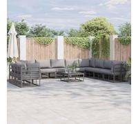 Holamys Ensemble de canapés de jardin avec coussins noirs en aluminium modulaire revêtu par pulvérisation pour terrasse et balcon, 10 places, résistant aux intempéries