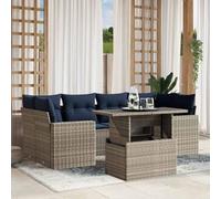 Holamys Ensemble de meubles de jardin 7 pièces en rotin synthétique gris - Canapé d'extérieur modulaire pour terrasse - Table de jardin réglable avec coussins - Résistant aux intempéries - Confortable