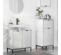 Holamys Ensemble de meubles de salle de bain, 2 pièces, blanc brillant, contreplaqué et métal, 39,5 x 36 x 88 cm, avec meuble bas et armoire haute, pour un rangement élégant de la salle de bain