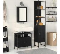 Holamys Ensemble de meubles de salle de bain 3 pièces, aspect chêne noir, moderne, avec miroir, meuble de lavabo et armoire haute pour salle de bain élégante