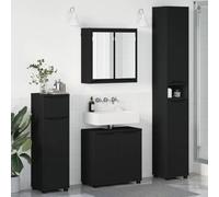 Holamys Ensemble de meubles de salle de bain 4 pièces en bois noir brillant avec miroir, tiroirs et portes à charnière 30,5 x 30 x 195 cm, résistant à l'humidité, pour salle de bain moderne