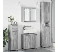 Holamys Ensemble de meubles de salle de bain 4 pièces en bois Sonoma gris résistant à l'humidité avec meuble sous lavabo, miroir, deux placards, hauteur réglable pour salle de bain moderne