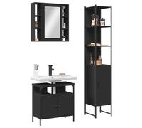 Holamys Ensemble de meubles de salle de bain, bois noir, acier revêtu par pulvérisation, verre, grand espace de rangement, pieds réglables en hauteur, pour salle de bain, design moderne