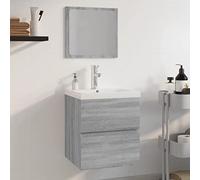 Holamys Ensemble de meubles de salle de bain en bois Sonoma gris - 41 x 38,5 x 45 cm - Meuble sous vasque sous vasque encastré en céramique avec trop-plein - Montage mural