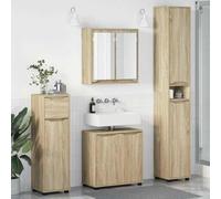 Holamys Ensemble de meubles de salle de bain en chêne Sonoma 4 pièces avec meuble sous lavabo, miroir, deux armoires de salle de bain, résistant à l'humidité, peu encombrant, stable