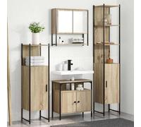 Holamys Ensemble de meubles de salle de bain en chêne Sonoma, 4 pièces, matériau à base de bois, montage mural, design moderne, grand espace de rangement, 33 x 33 x 185,5 cm