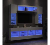 Holamys Ensemble de Meubles TV muraux 6 pcs Blanc avec lumières LED RGB, Bois d'ingénierie Robuste, Supports muraux, Grand Espace de Rangement pour Salon, Chambre et Centre de Divertissement