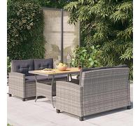 Holamys Ensemble de mobilier de Jardin 3 pièces en résine tressée Gris avec Coussins Confortables pour Patio extérieur, Table 120x70 cm, canapé 2 Places, idéal pour Balcon et Repas en Plein air