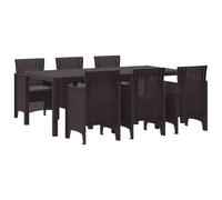Holamys Ensemble de Salle à Manger Jardin 7 pcs Marron en Poly Rattan léger et Durable 6 chaises Confortables avec Coussins Amovibles Table rectangulaire idéal Patio extérieur Repas Convivial