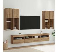 Holamys Ensemble Meuble TV Mural Bois d'ingénierie avec éclairage LED 7 pièces, Rangement Complet, Montage Mural Gain de Place, idéal Salon et Chambre, Ambiance Personnalisable
