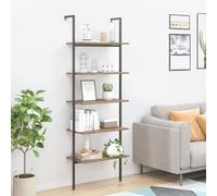 Holamys Étagère échelle moderne à 5 étagères, marron foncé et noir, 64 x 35 x 185 cm, robuste pour livres, plantes et décoration