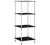 Holamys Étagère fine à 4 étagères en verre trempé noir, 40 x 40 x 100 cm, organisateur de rangement cube polyvalent pour salon, bureau, salle de bain, construction robuste en acier inoxydable