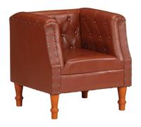 Holamys Fauteuil en cuir véritable marron, style vintage, 60 x 57 x 64 cm, bois de manguier massif, fait à la main, siège confortable pour salon, chambre à coucher, chambre d'amis, adulte, intérieur