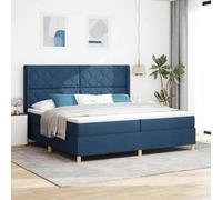 Holamys Lit à Ressorts Tissu Bleu 200x200 cm avec Matelas Mousse Mi-Ferme, Tête de Lit Réglable et Éclairage LED, Cadre Robuste pour Chambre