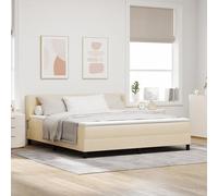 Holamys Lit à sommier tapissier avec matelas, 180 x 200 cm, en tissu crème, tête de lit réglable en hauteur, design moderne, pour chambre à coucher, expérience de sommeil confortable