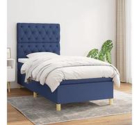 Holamys Lit à sommier tapissier avec matelas - Bleu - 80 x 200 cm - Housse en tissu - Tête de lit réglable en hauteur - Matelas à ressorts ensachés - Soutien mi-dur - Meuble de chambre à coucher