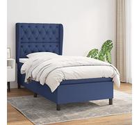 Holamys Lit à sommier tapissier avec matelas - Bleu - 80 x 200 cm - Housse en tissu - Tête de lit réglable en hauteur - Matelas à ressorts ensachés - Soutien mi-ferme - Pour chambre à coucher, sommeil