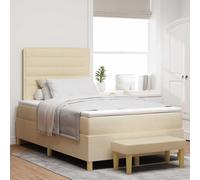 Holamys Lit à sommier tapissier avec matelas crème, 120 x 200 cm, housse en tissu, design moderne, matelas en mousse à résistance moyenne, cadre en bois stable, pour un sommeil réparateur