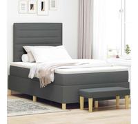 Holamys Lit à sommier tapissier avec matelas, gris foncé, 120 x 190 cm, housse en tissu, cadre de lit stable, meuble de chambre moderne