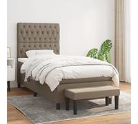 Holamys Lit à sommier tapissier avec matelas, housse en tissu, tête de lit réglable en hauteur, matelas à ressorts ensachés, confort moyen, banc inclus, meubles de chambre à coucher, taupe, 100 x 200