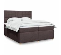 Holamys Lit à sommier tapissier avec matelas, marron foncé, 200 x 200 cm, housse en tissu, éclairage LED, tête de lit réglable en hauteur, meubles de chambre à coucher, surmatelas confortable