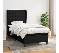Holamys Lit à sommier tapissier avec matelas, noir, 80 x 200 cm, housse en tissu, tête de lit réglable, ressorts ensachés, soutien moyennement ferme, pour un sommeil réparateur
