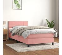 Holamys Lit à sommier tapissier avec matelas - Rose - 80 x 200 cm - Housse en velours - Tête de lit réglable en hauteur - Matelas à ressorts ensachés - Soutien mi-ferme - Confort pour chambre à