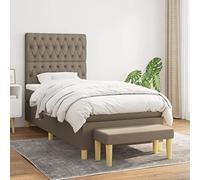 Holamys Lit à sommier tapissier avec matelas, taupe, 100 x 200 cm, housse en tissu, tête de lit réglable en hauteur, matelas à ressorts ensachés, confort moyennement dur, banc pour chambre à coucher