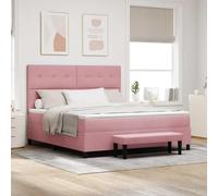 Holamys Lit à sommier tapissier avec matelas, velours rose, 180 x 200 cm, tête de lit de luxe, cadre en bois stable, matelas en mousse à fermeté moyenne, meuble de chambre moderne